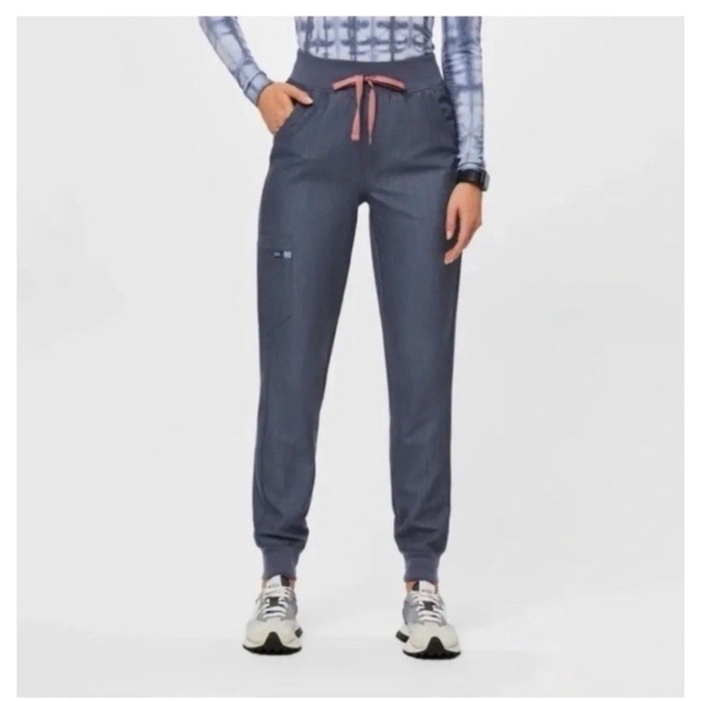 NWT FIGS High Waisted Zamora Jogger Scrub Pants Heather Denim XXL Blue Pink